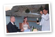 bottle of local champagne on the beach  platform after the wedding ceremony